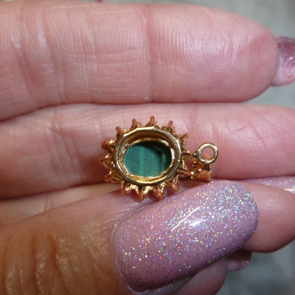 18K Gold Electroplate Malachite Swarovski Crystals Pendant - Picture 9 of 10